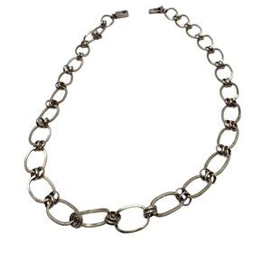 Sterling Silver Mexico Oval Link Chain Necklace Box Clasp Vintage 16 inch